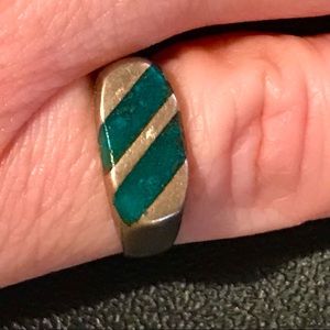 Beautiful vintage Mexico silver turquoise geometric flat top ring